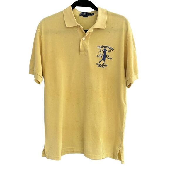 Ralph Lauren Polo Shirt Mens Medium 1932-34-35 18 Hole Golf Short Sleeve Yellow - Picture 1 of 4